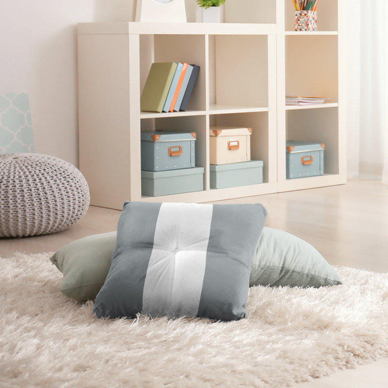  Coussin de sol touffeté, 26 po x 26 po, Argent/blanc