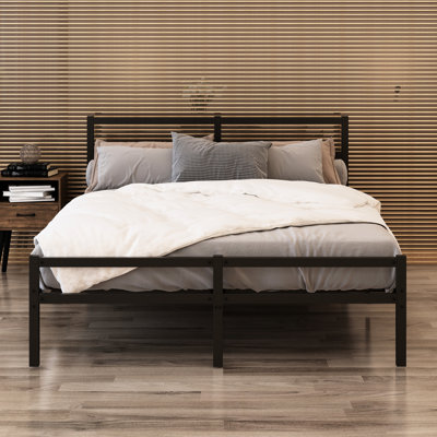 Metal Platform Bed Frame With Headboard - King, Endurance , No Box Spring, Noiseless Sleeping Night, Modern Noble Outlook King Size And Headboard, Str
