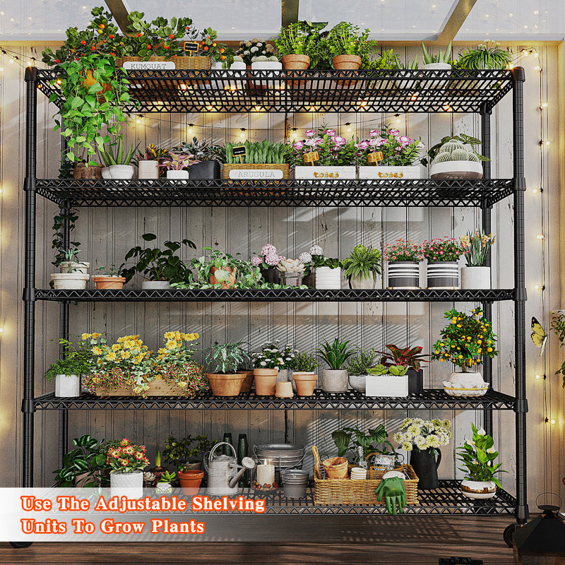 Étagère Shynar de l 60 po, tablettes de rangement robustes pour la cuisine, étagères de garage réglables