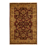 Hand Knotted Wool Oriental Area Rug in Wine And Gold