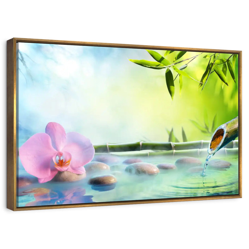 Orchidée japonaise, Cadre flottant doré, 43 po x 29 po