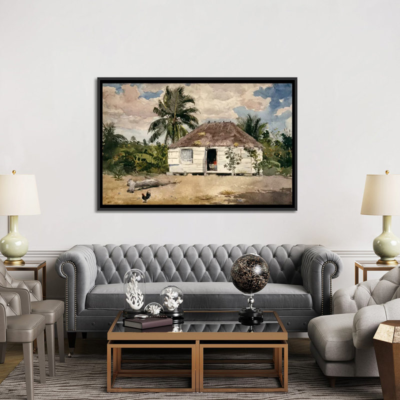 «Native Huts, Nassau» par Winslow Homer, reproduction d'art sur toile, H 32 po x l 48 po x P 1,5 po, Toile avec cadre noir