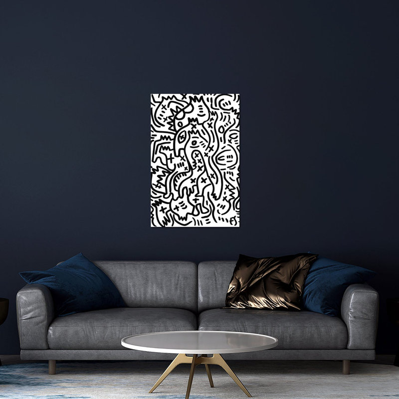 Créatures de graffiti noires et blanches d'Emmanuel Signorino - impression sans cadre, H 24 po x l 16 po x P 0,25 po
