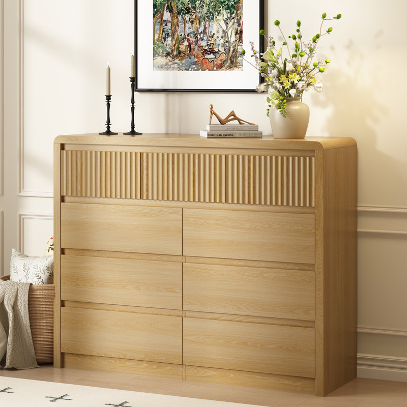 Modern 9 Drawer Dresser For Bedroom, Wood OAK Dresser Organizer For Living Room, Oak