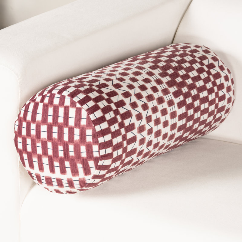 Oakden Geometric Pillow, Red, Polyester, Bolster 8"H x 21"W