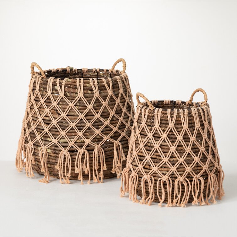 Set of 3 Storage Baskets Seagrass Shelf Small Basket -  Israel