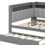 Lit de jour multifonctionnel avec bureau intégré, tablettes de rangement et lit gigogne extensible, avec station de charge intégrée et éclairage DEL-1748045113