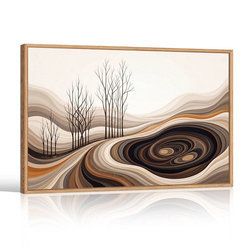 "Minimalist Bare Trees on Swirling Brown Hills", art mural sur toile, H 18 po x l 24 po