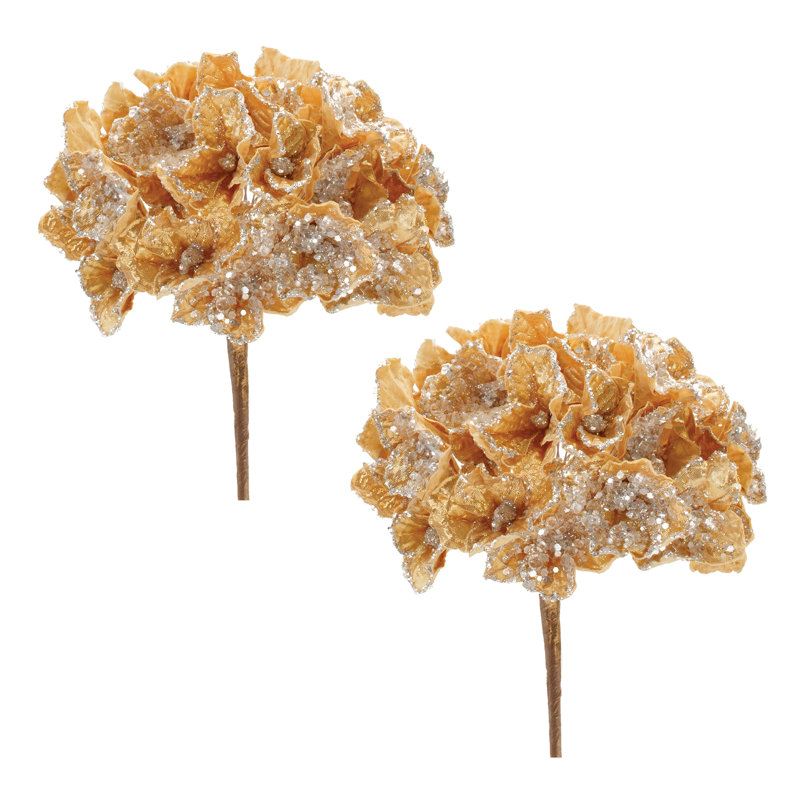 Tige de fleur d'hortensia perlée (ensemble de 2), Argent / bronze
