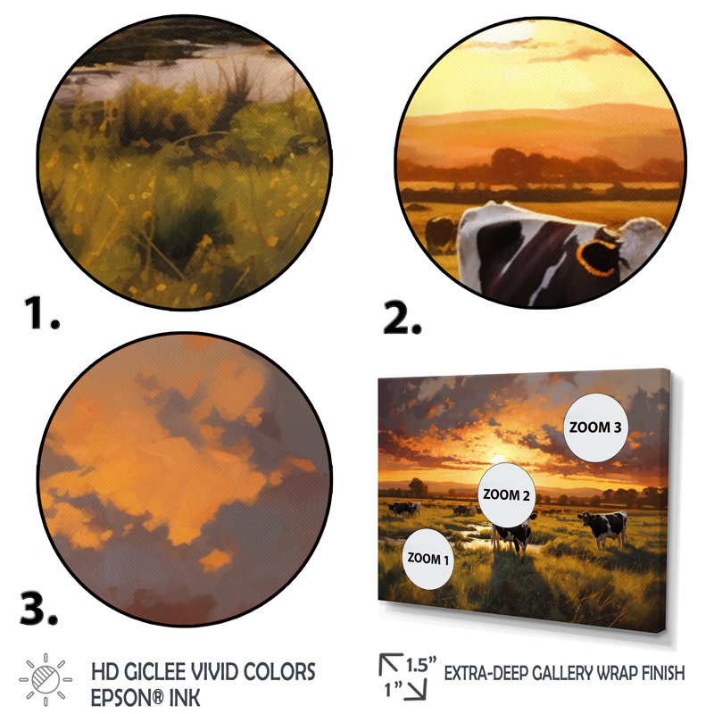 «Ahuli Cows At Farm Landscape I», reproduction rectangulaire sur toile, H 12 po x l 20 po x P 1 po, Cadre flottant noir