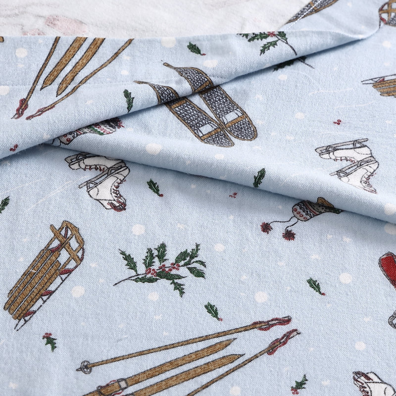 Blue Cotton Flannel Queen Sheet Set with Snow Days Print