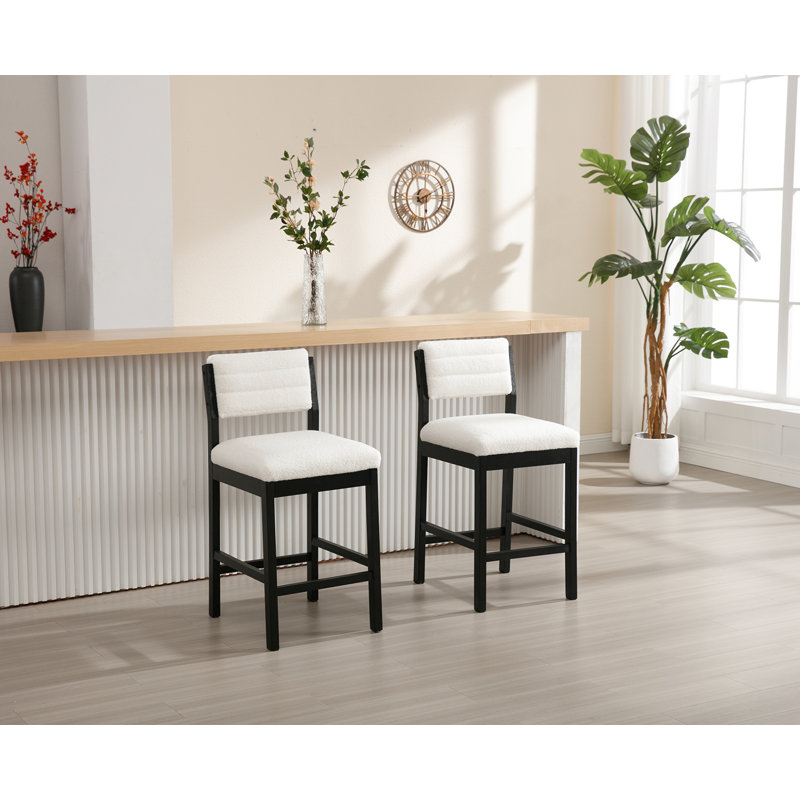 Tebbo Upholstered Counter Stool with Solid Wood Frame, White, Black