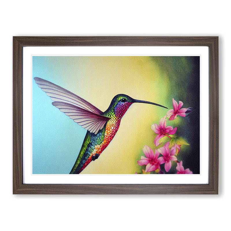 Hummingbird Vol.5 - Single Picture Frame Print, 46cm H x 64cm W x 2cm D, Walnut