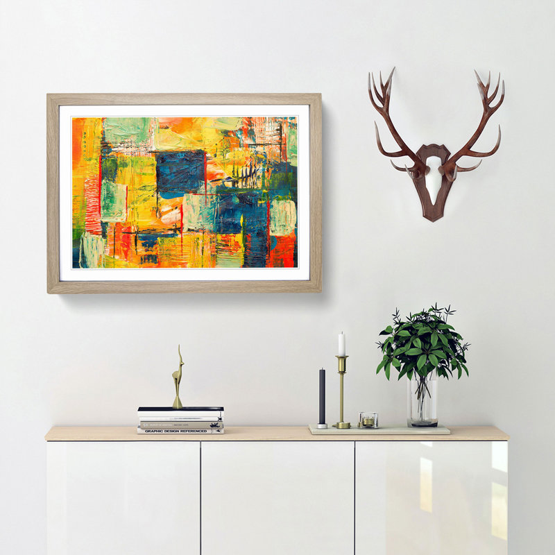 Abstract Art Painting Vol.302 by S.Johnson - Framed Print, 27cm H x 36cm W x 2cm D, Oak Framed