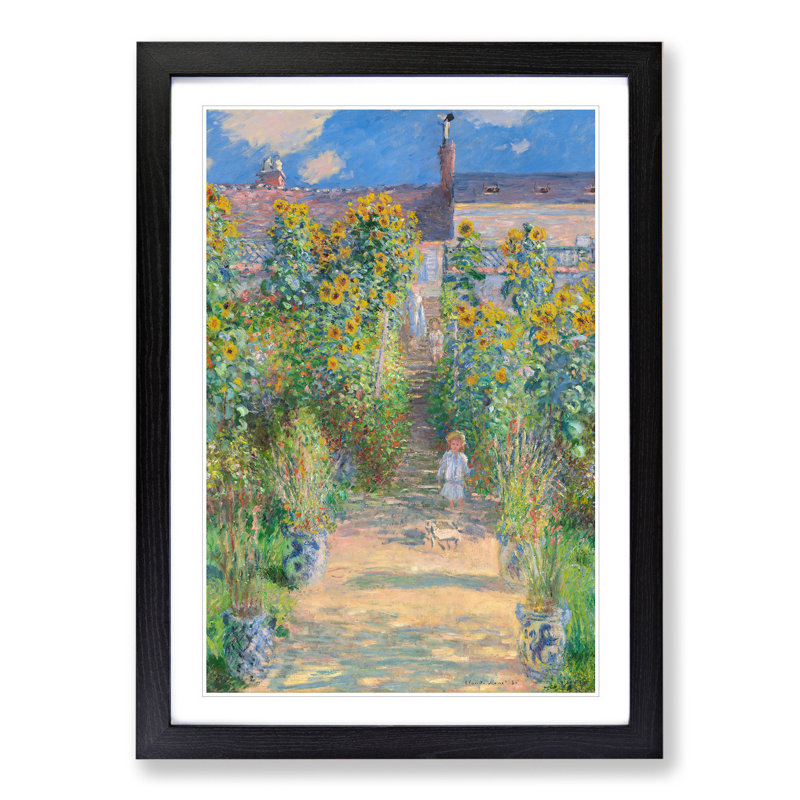 Garden at Vetheuil by Claude Monet - Picture Frame Painting, Black Framed, 65cm H x 48cm W x 2cm D