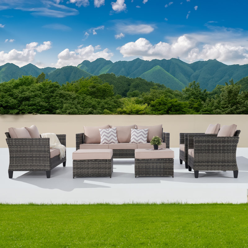 Wicker 9 - Person Patio Conversation Set, Sand