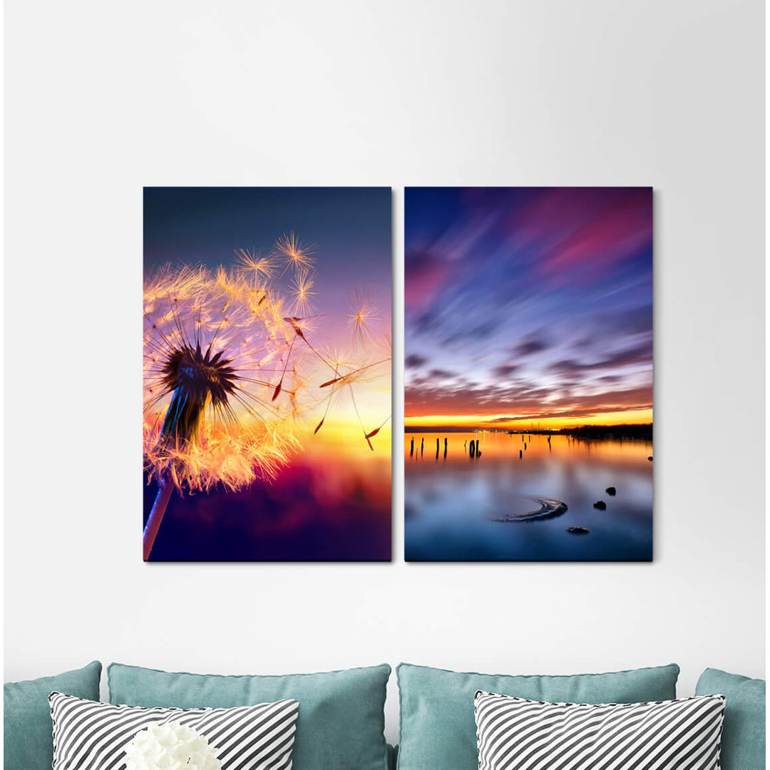 2-tlg. Leinwandbilder-Set - Fotografie „Blowball Summer Dusk Twilight Dusk Horizon Sea Clouds”