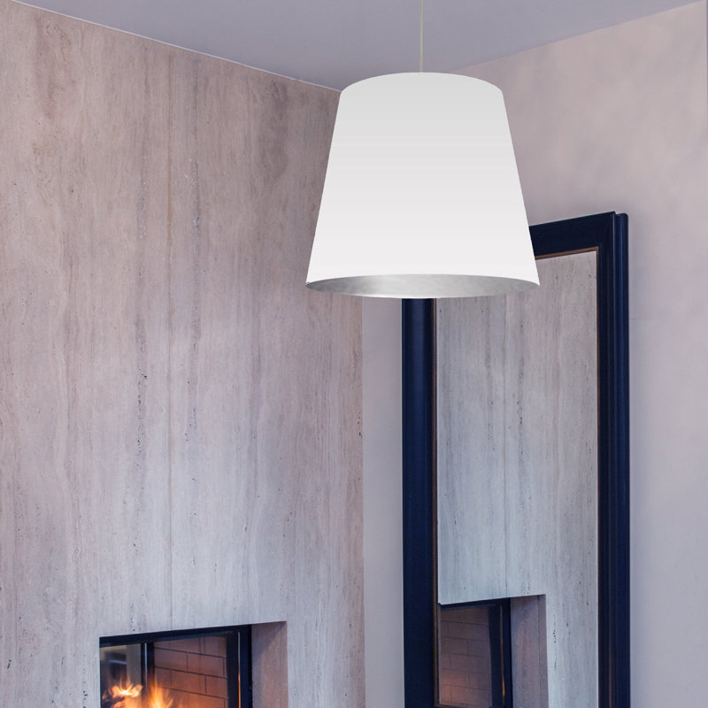 Oversized Drum 1 Light Single Bell Pendant, 20" H x 20" W x 16" D, White on Silver