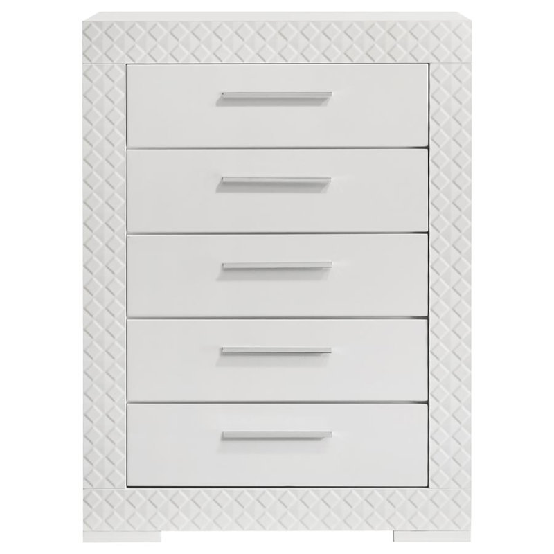 Commode 5 tiroirs Nydirah, Blanc ultrabrillant