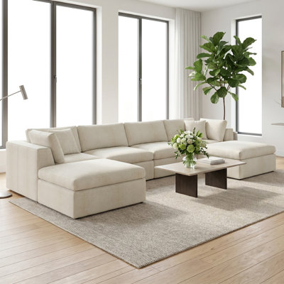 142" Chenille U-shape Sectional – 4-in-1 Design