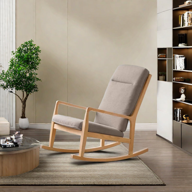 Chaise berçante en bois massif Modern Modern, Brun, Brun orangé