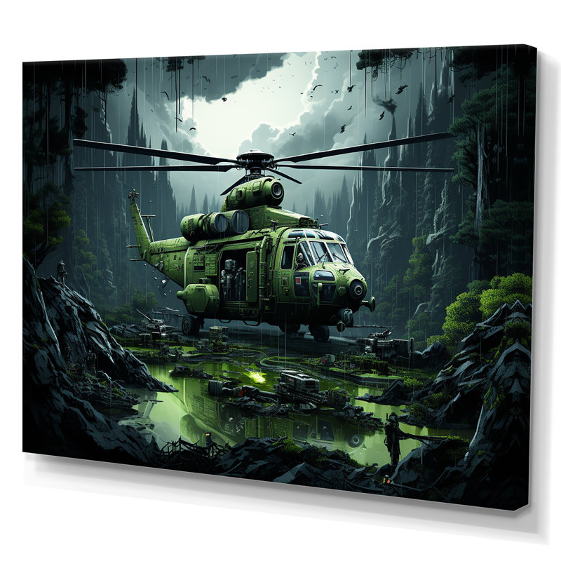 Hélicoptère militaire dans la jungle, Toile tendue, H 24 po x l 32 po