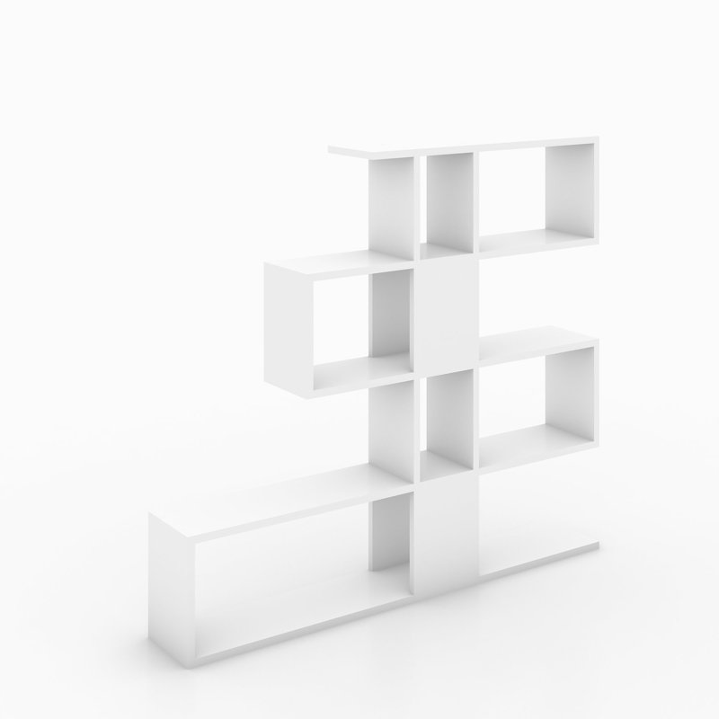 Bibliothèque moderne blanche, 4 tablettes, 47,2 po x 42,9 po x 7,9 po | 100% panneau de particules enduit de mélamine, épaisseur: 0,7 pouce | Conception murale, solution de rangement élégante et fonctionnelle pour la maison et le bureau
