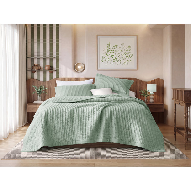Ensemble de literie courtepointe légère et légère, Velours côtelé vert, King Quilt + 2 King Pillow Sham
