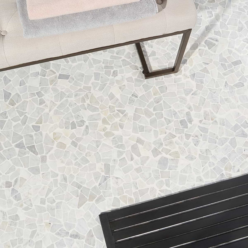 Nature 12x12 Tumbled Pebble Tumbled Mosaic Tile, Carrara