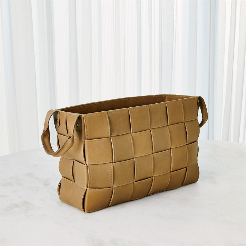 Soft Woven Leather Basket-Putty, 12" H x 18" W x 6.25" D, Orange