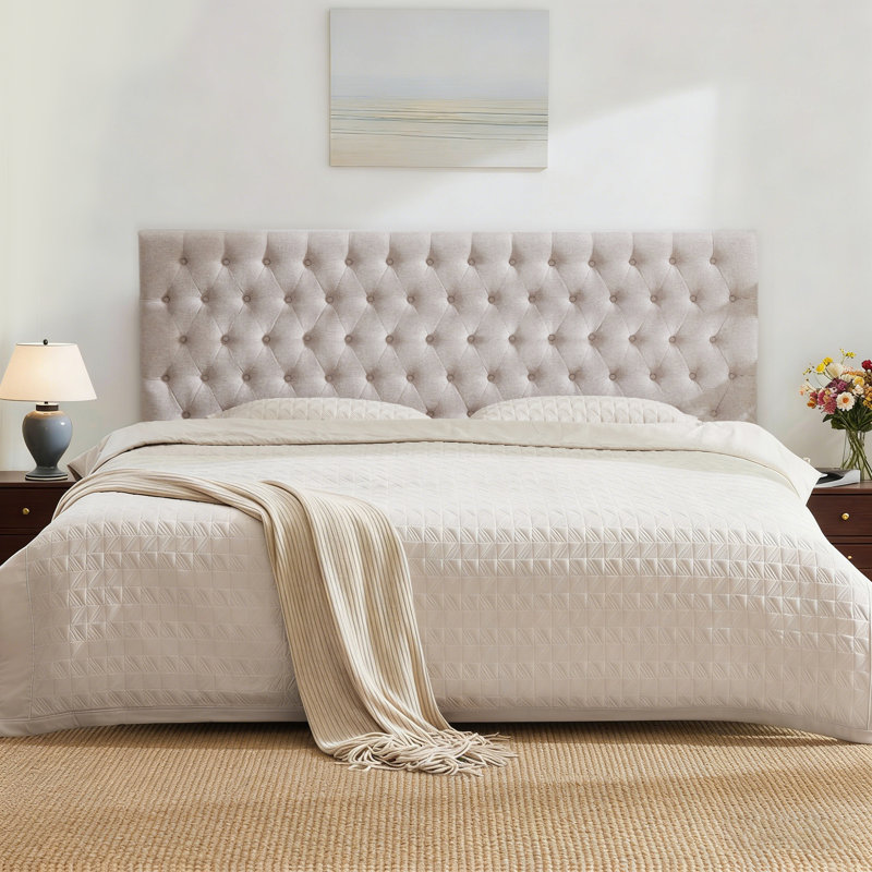 Aveigha Elegant Upholstered Headboard, Linen Beige, King
