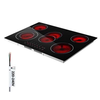 Electric Cooktop 30inch 5 Burners Stove Top 8900W 220V No Plug, Ceramic Built-in Radiant Electric Stove , with 9 Power Levels, Timer, Child Lock, Over-Heat Guard, Touch Control