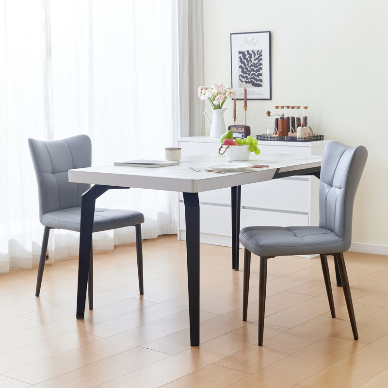 Ensemble de 2 chaises de salle à manger à haut dossier avec design ergonomique: structure en fer forgé, siège en cuir et coussins en éponge à rebond élevé