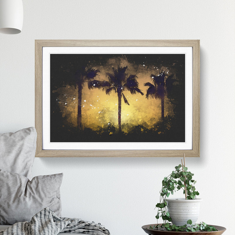 Palm Trees at Sunset Vol.1 - Picture Frame Painting, 36cm H x 48cm W x 2cm D, Oak Framed