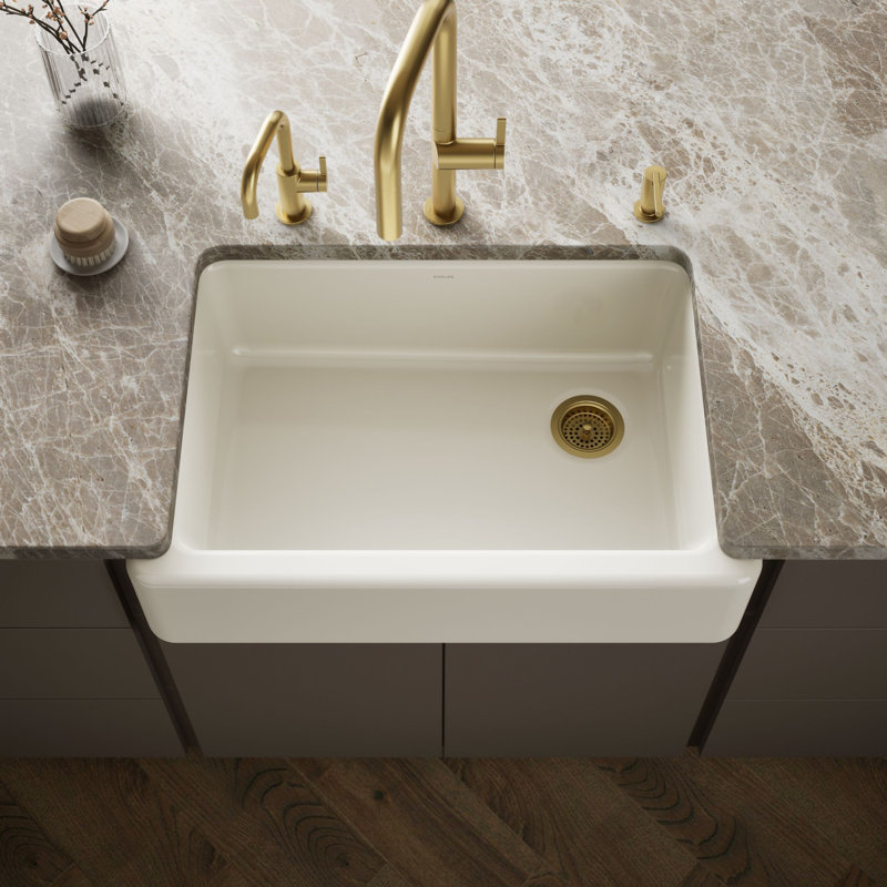 Whitehaven® 33" x 22" Self-Trimming Under-Mount Single-Bowl Kitchen Sink with Tall Apron, Biscuit