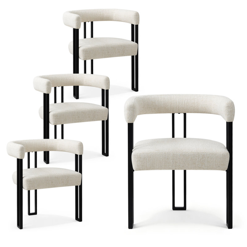 18.3" Seat Height Upholstered Fabric Dining Chair, Beige