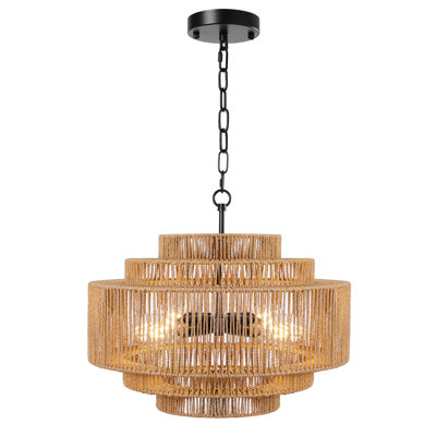 Caytlen 4-Light Dimmable Hand-Woven Drum Chandelier