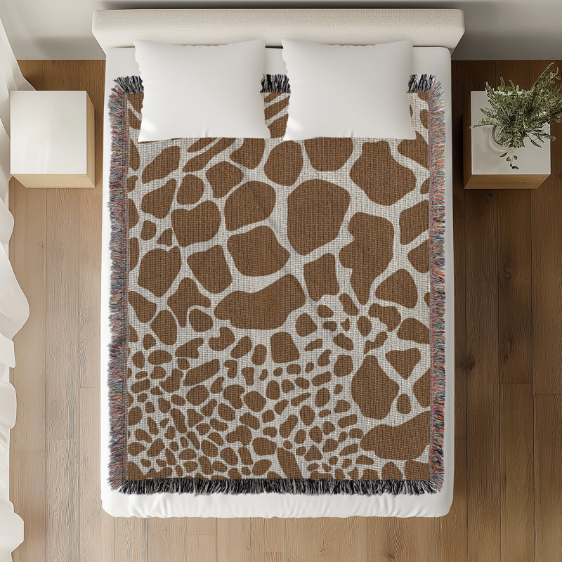 Jeté en mélange de coton à imprimé animal Zuma, L 60 po x l 50 po, Brun rouille