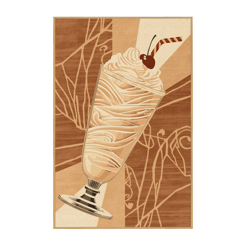Machine Washable Elkton Milkshake Vintage Vintage Look Rug in Brown – LightBrown Binding, 8x10
