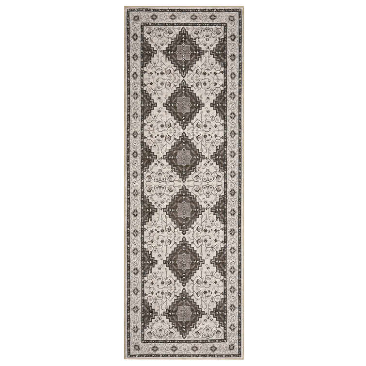 Machine Washable Rug with Rubber Backing for Living Room Oriental Non-Slip Area Rug Easy-Cleaning Vintage Floor Carpet for Bedroom Dining Room