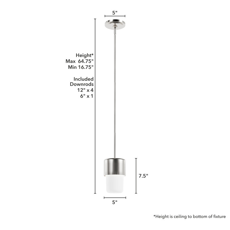 Luminaire suspendu cylindrique 1 lumière Station, Nickel brossé