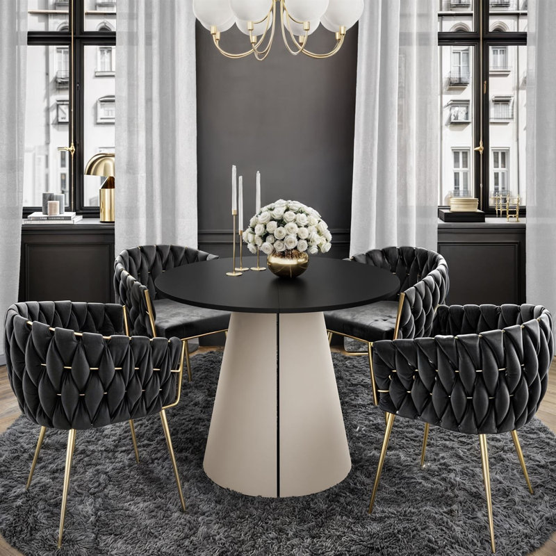 Extendable Dining Table, Cashmere / Matte Black, 76cm H x 176cm W x 100cm D