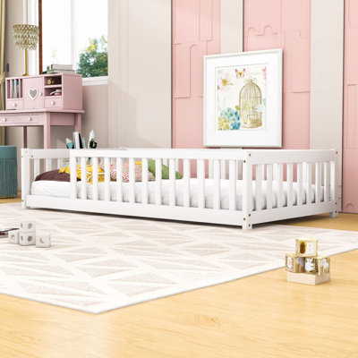 Twin Wood Floor Bed With Fence