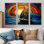 «Colorful Sunrise», bateau à voile sur l'océan I - ensemble de décoration murale bateau à voile