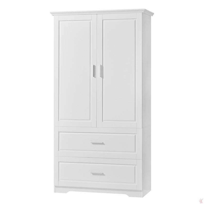 Tall Bathroom Storage Cabinet, Cabinet With Two Doors And Drawers, Adjustable Shelf, MDF Board, White