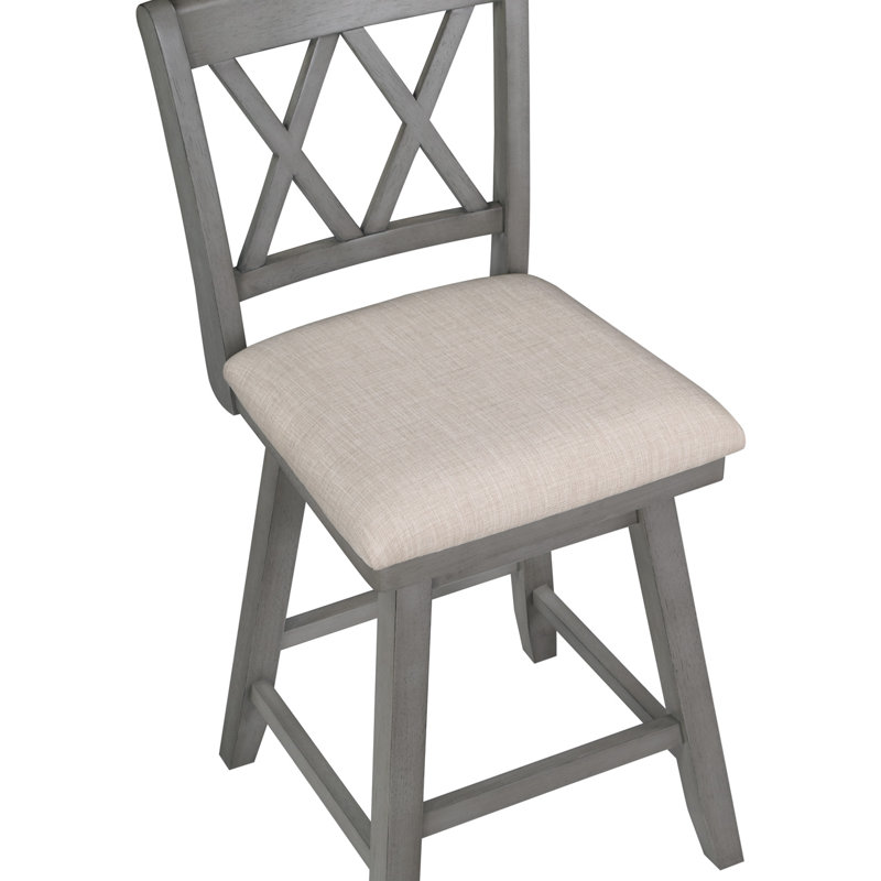 Swivel Upholstered Counter Stool, Counter Stool (24" Seat Height), Oatmeal Linen, Gray
