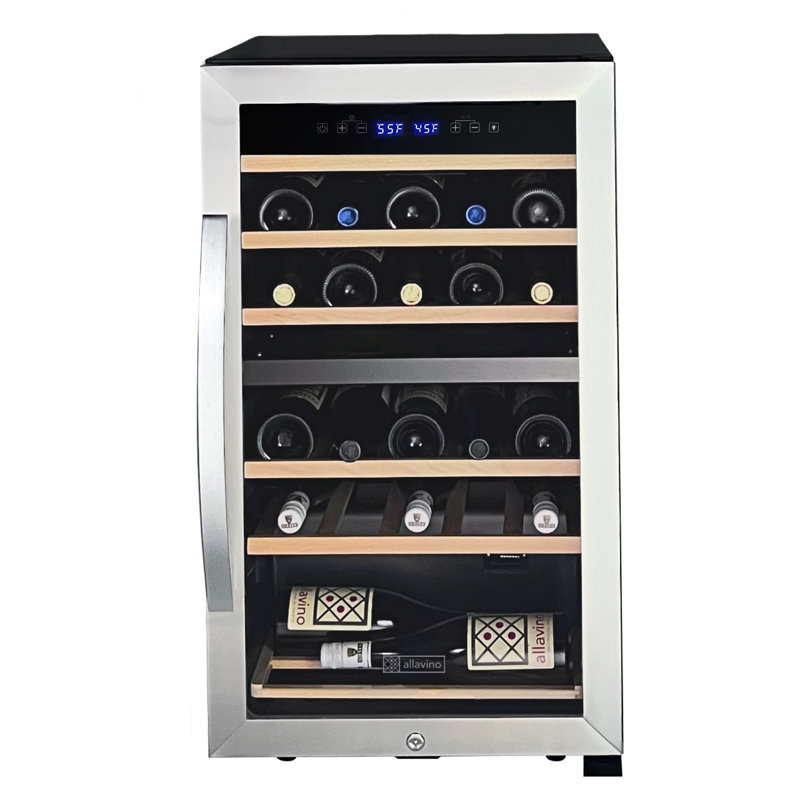 Stainless Steel Dual Zone Freestanding Wine Refrigerator, 28 Bottle