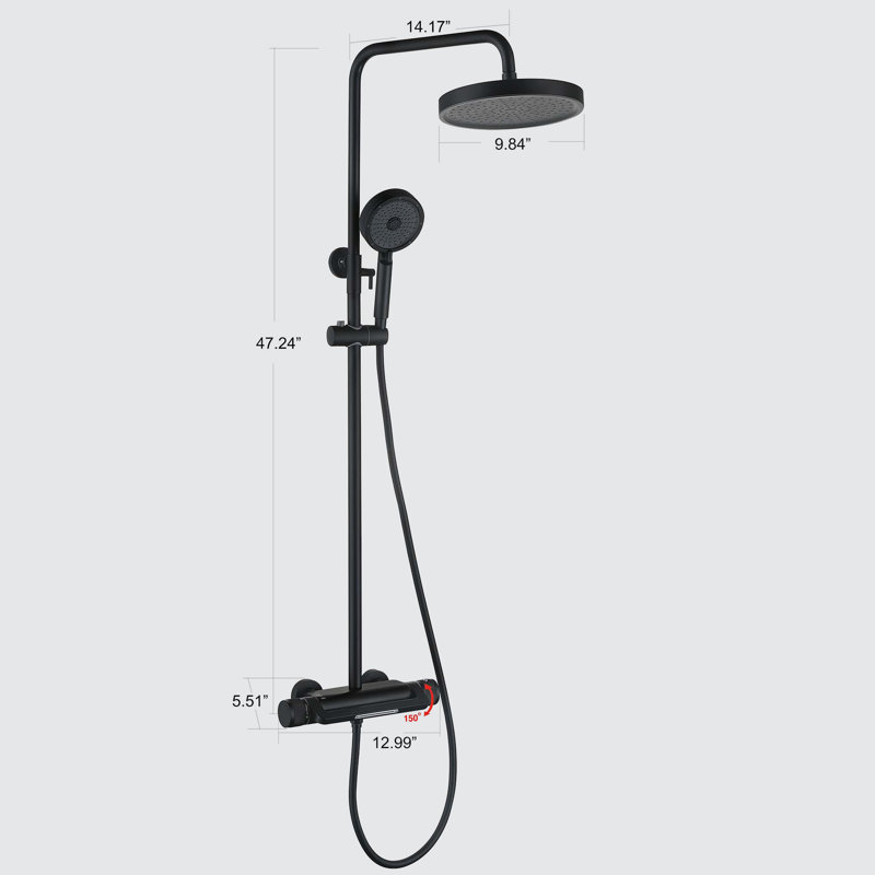 Système de douche complet avec valve brute, Noir mat
