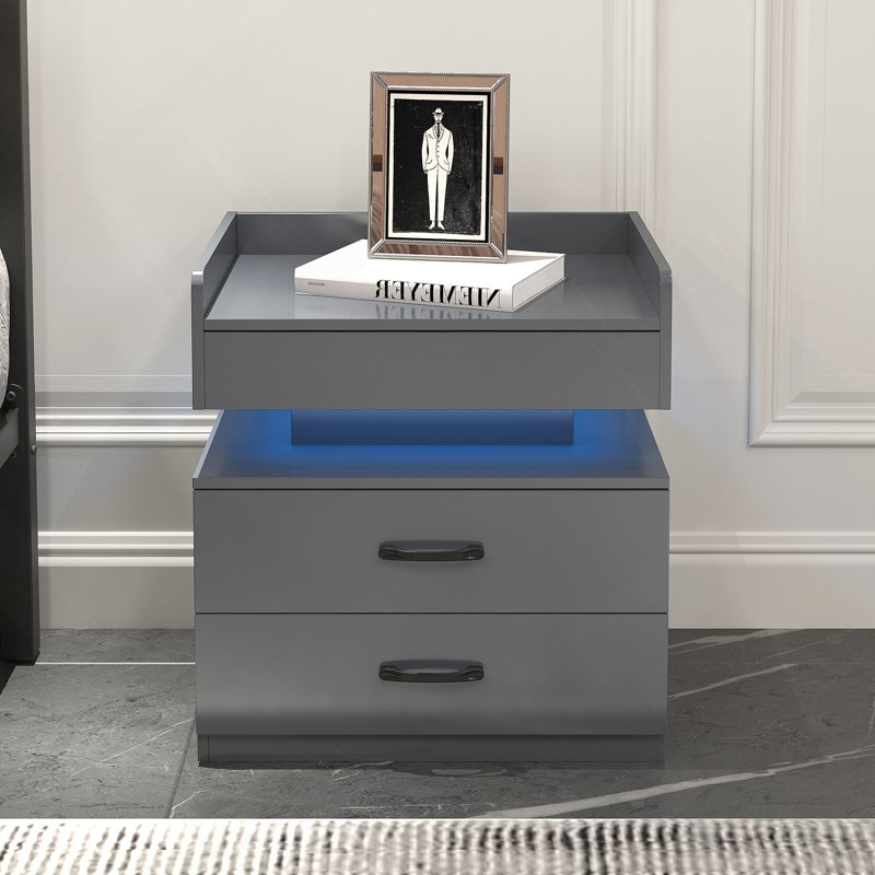 1 ensemble de table de chevet avec bande de lumière DEL réglable, 2 tiroirs, grand espace de rangement, convient pour une table de chevet, une table basse