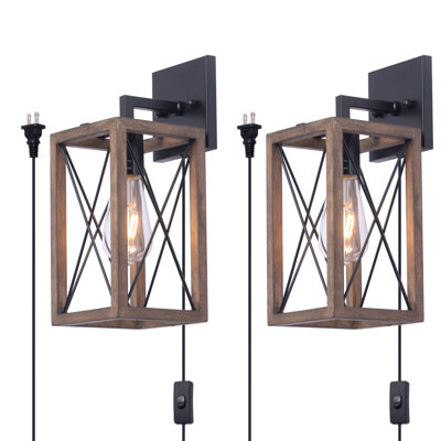 Eshaa Wood Wall Sconces Flush Mount Plug-in